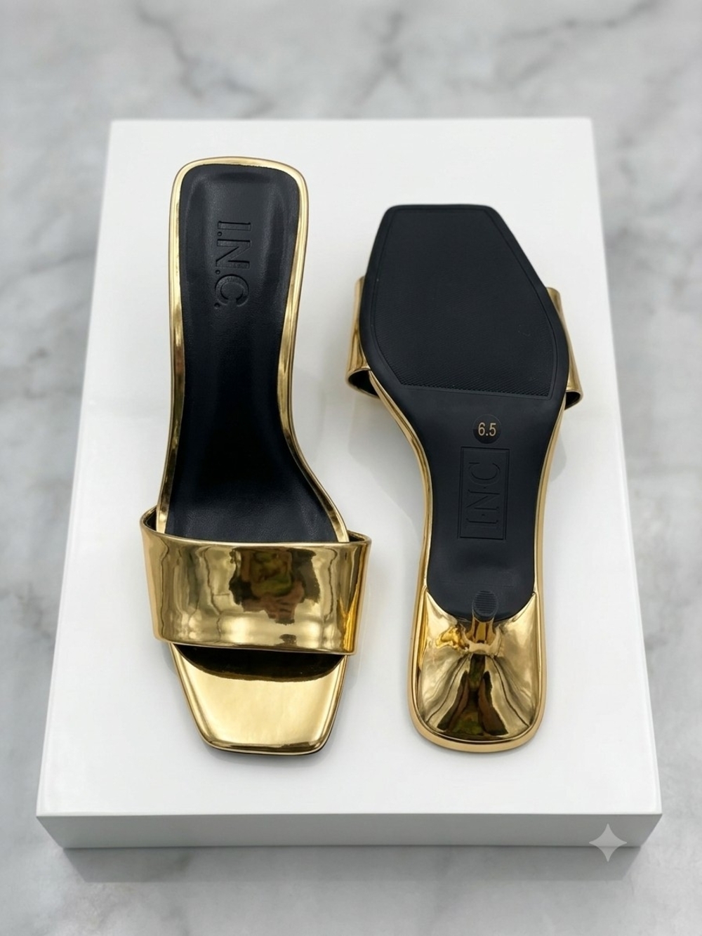 INC International Concepts Metallic Gold Square-Toe Slide Mules